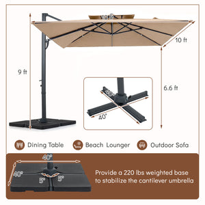 10 FT Aluminum Pole Patio Cantilever Umbrella with 220 LBS Base-Brown