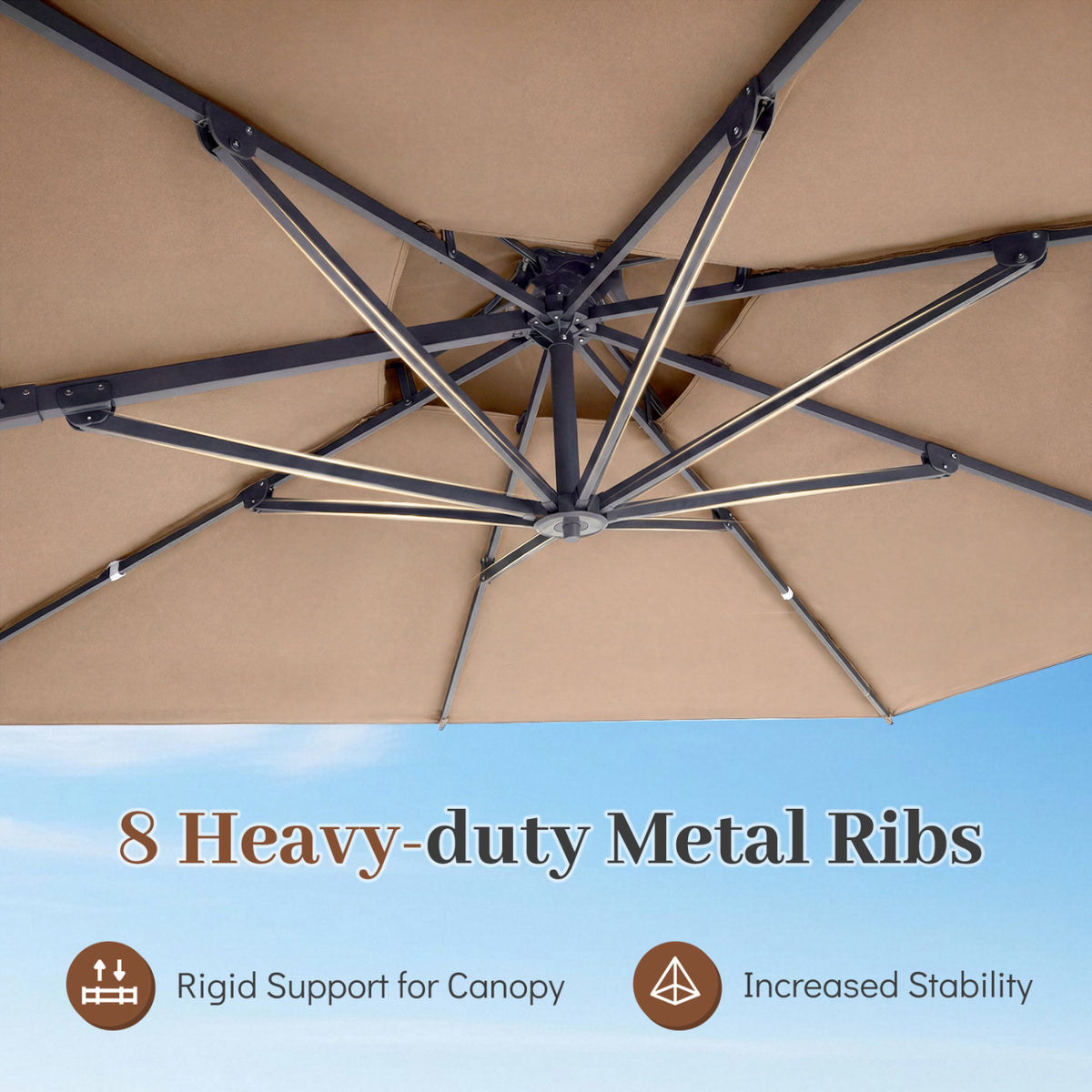 10 FT Aluminum Pole Patio Cantilever Umbrella with 220 LBS Base-Brown