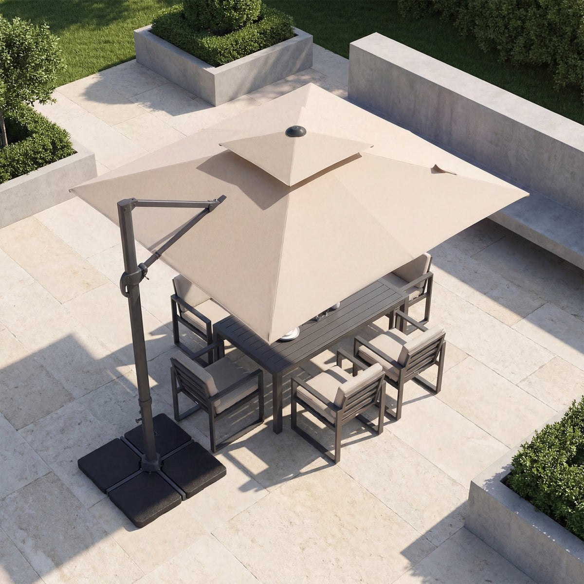 10 FT Aluminum Pole Patio Cantilever Umbrella with 220 LBS Base-Beige