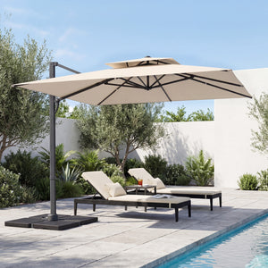 10 FT Aluminum Pole Patio Cantilever Umbrella with 220 LBS Base-Beige
