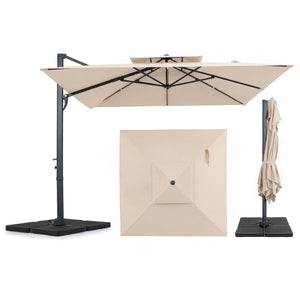 10 FT Aluminum Pole Patio Cantilever Umbrella with 220 LBS Base-Beige