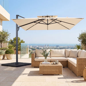 10 FT Aluminum Pole Patio Cantilever Umbrella with 220 LBS Base-Beige