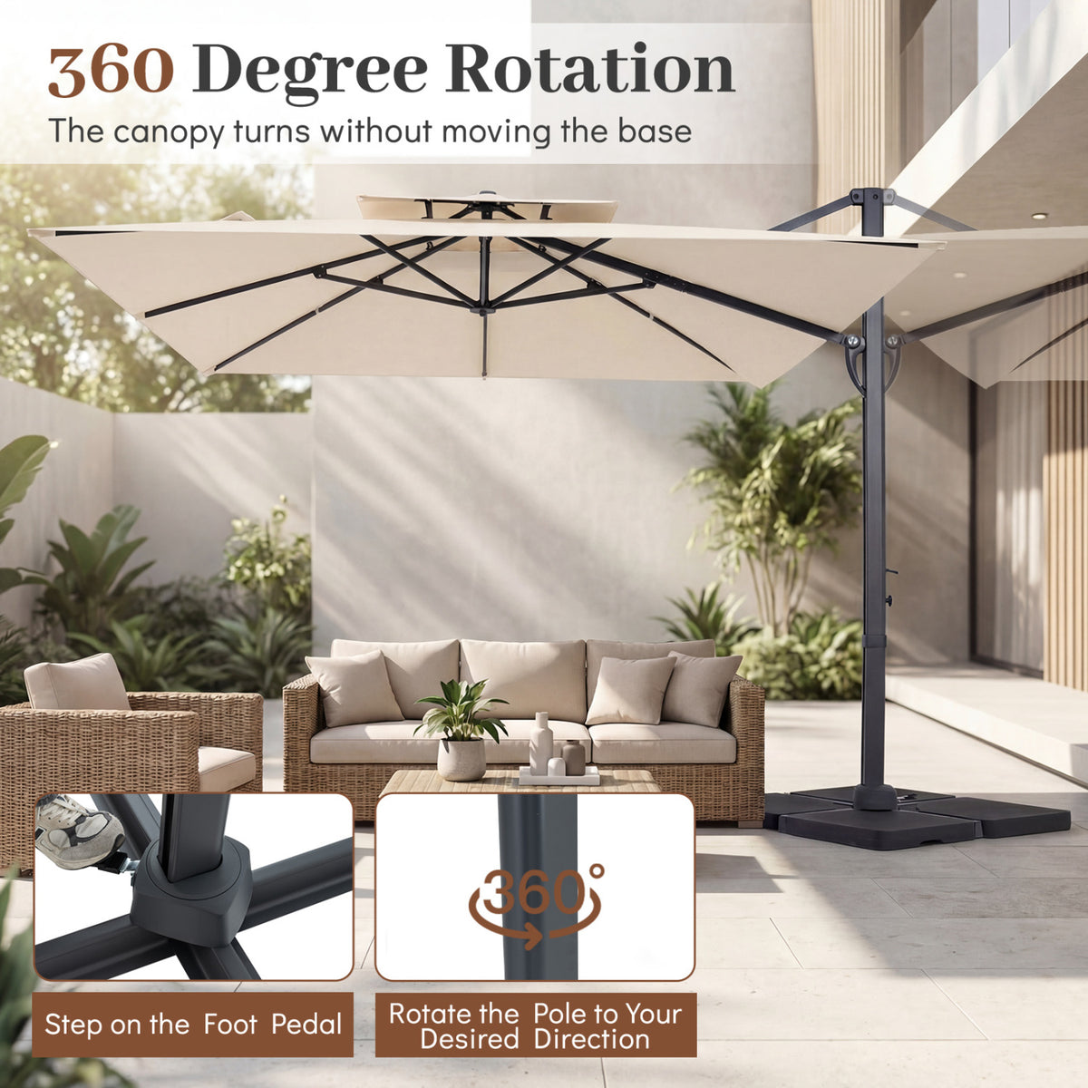 10 FT Aluminum Pole Patio Cantilever Umbrella with 220 LBS Base-Beige