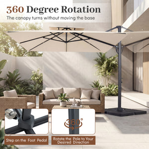 10 FT Aluminum Pole Patio Cantilever Umbrella with 220 LBS Base-Beige