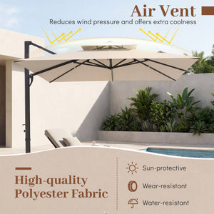 10 FT Aluminum Pole Patio Cantilever Umbrella with 220 LBS Base-Beige