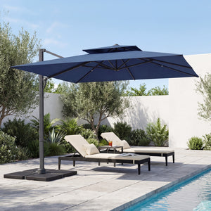 10 FT Aluminum Pole Patio Cantilever Umbrella with 220 LBS Base-Dark Blue
