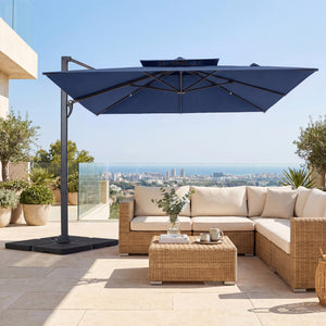 10 FT Aluminum Pole Patio Cantilever Umbrella with 220 LBS Base-Dark Blue