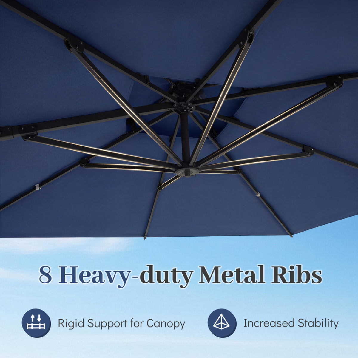 10 FT Aluminum Pole Patio Cantilever Umbrella with 220 LBS Base-Dark Blue