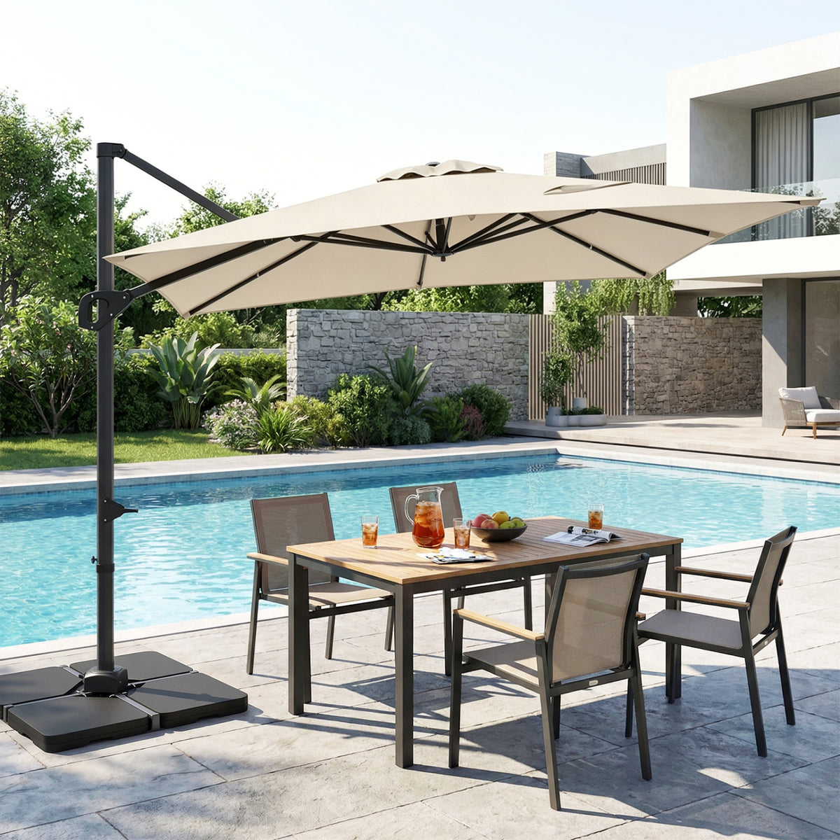 11 x 9 FT Aluminum Pole Outdoor Offset Hanging Umbrella with 220 LBS Base-Beige