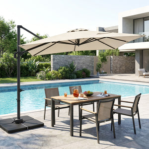 11 x 9 FT Aluminum Pole Outdoor Offset Hanging Umbrella with 220 LBS Base-Beige
