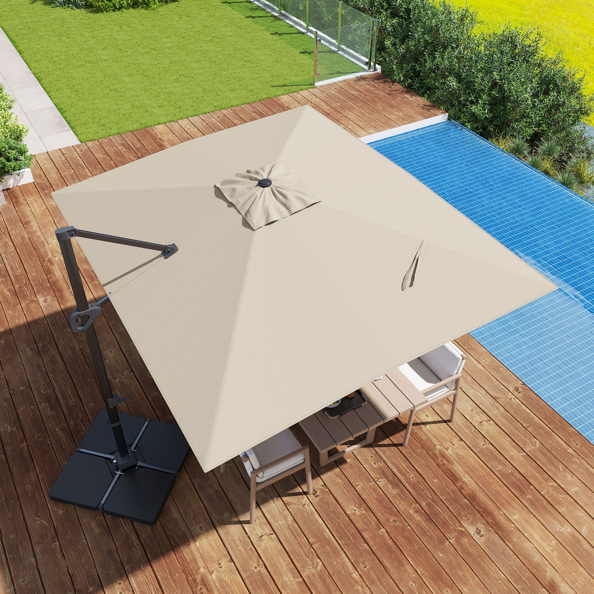 11 x 9 FT Aluminum Pole Outdoor Offset Hanging Umbrella with 220 LBS Base-Beige