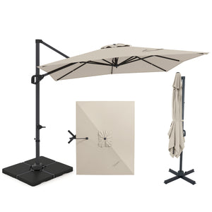 11 x 9 FT Aluminum Pole Outdoor Offset Hanging Umbrella with 220 LBS Base-Beige