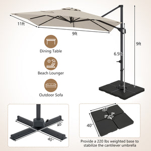 11 x 9 FT Aluminum Pole Outdoor Offset Hanging Umbrella with 220 LBS Base-Beige