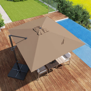 11 x 9 FT Aluminum Pole Outdoor Offset Hanging Umbrella with 220 LBS Base-Brown