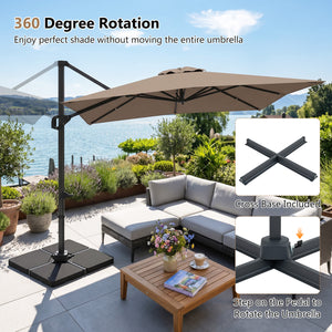 11 x 9 FT Aluminum Pole Outdoor Offset Hanging Umbrella with 220 LBS Base-Brown