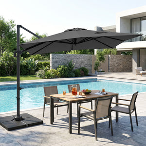 11 x 9 FT Aluminum Pole Outdoor Offset Hanging Umbrella with 220 LBS Base-Gray
