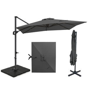 11 x 9 FT Aluminum Pole Outdoor Offset Hanging Umbrella with 220 LBS Base-Gray