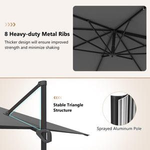 11 x 9 FT Aluminum Pole Outdoor Offset Hanging Umbrella with 220 LBS Base-Gray