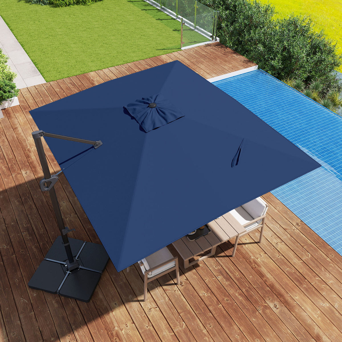 11 x 9 FT Aluminum Pole Outdoor Offset Hanging Umbrella with 220 LBS Base-Dark Blue