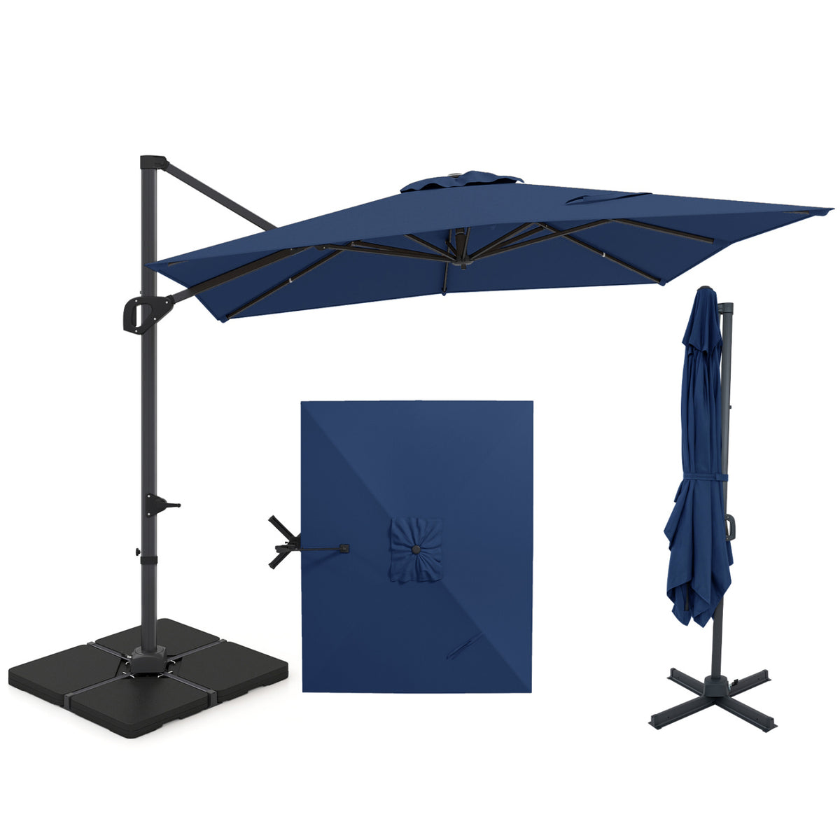 11 x 9 FT Aluminum Pole Outdoor Offset Hanging Umbrella with 220 LBS Base-Dark Blue