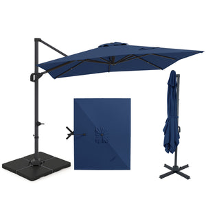 11 x 9 FT Aluminum Pole Outdoor Offset Hanging Umbrella with 220 LBS Base-Dark Blue