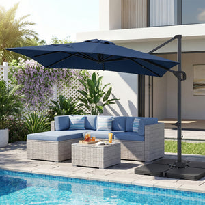 11 x 9 FT Aluminum Pole Outdoor Offset Hanging Umbrella with 220 LBS Base-Dark Blue