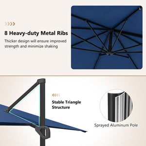 11 x 9 FT Aluminum Pole Outdoor Offset Hanging Umbrella with 220 LBS Base-Dark Blue