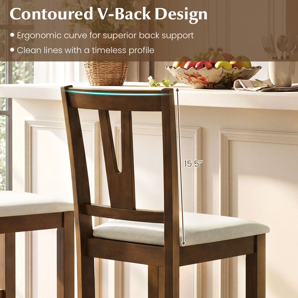 Counter Height Bar Stools with Contoured V-Back-Set of 2