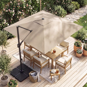 10 FT Cantilever Patio Umbrella with 32 Solar LED Lights and 220 LBS Base-Beige