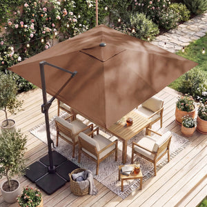 10 FT Cantilever Patio Umbrella with 32 Solar LED Lights and 220 LBS Base-Brown