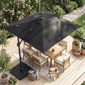 10 FT Cantilever Patio Umbrella with 32 Solar LED Lights and 220 LBS Base-Gray