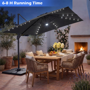 10 FT Cantilever Patio Umbrella with 32 Solar LED Lights and 220 LBS Base-Gray