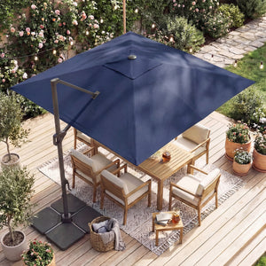 10 FT Cantilever Patio Umbrella with 32 Solar LED Lights and 220 LBS Base-Dark Blue