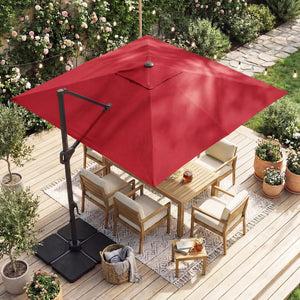 10 FT Cantilever Patio Umbrella with 32 Solar LED Lights and 220 LBS Base-Red