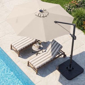 10 FT Cantilever Patio Umbrella with 35 Solar LED Lights and 220 LBS Base-Beige