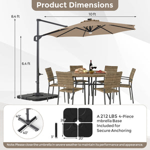 10 FT Cantilever Patio Umbrella with 35 Solar LED Lights and 220 LBS Base-Brown