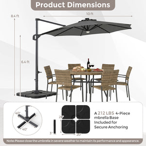 10 FT Cantilever Patio Umbrella with 35 Solar LED Lights and 220 LBS Base-Gray