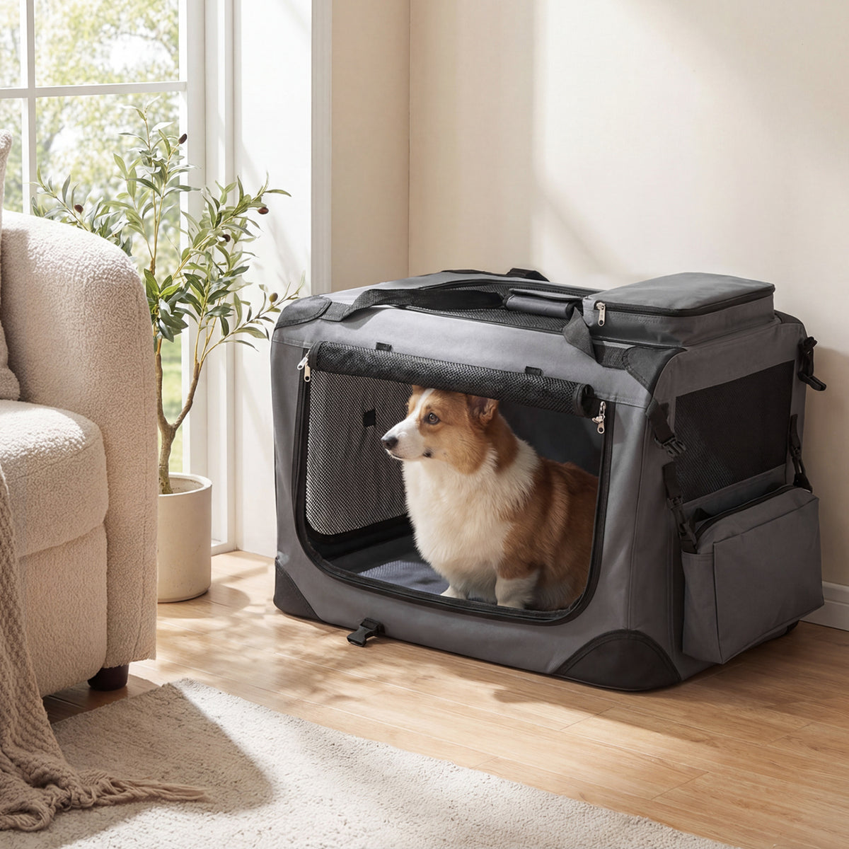 Collapsible Soft Dog Crate Travel Crate with Mesh Windows and 3 Doors-S