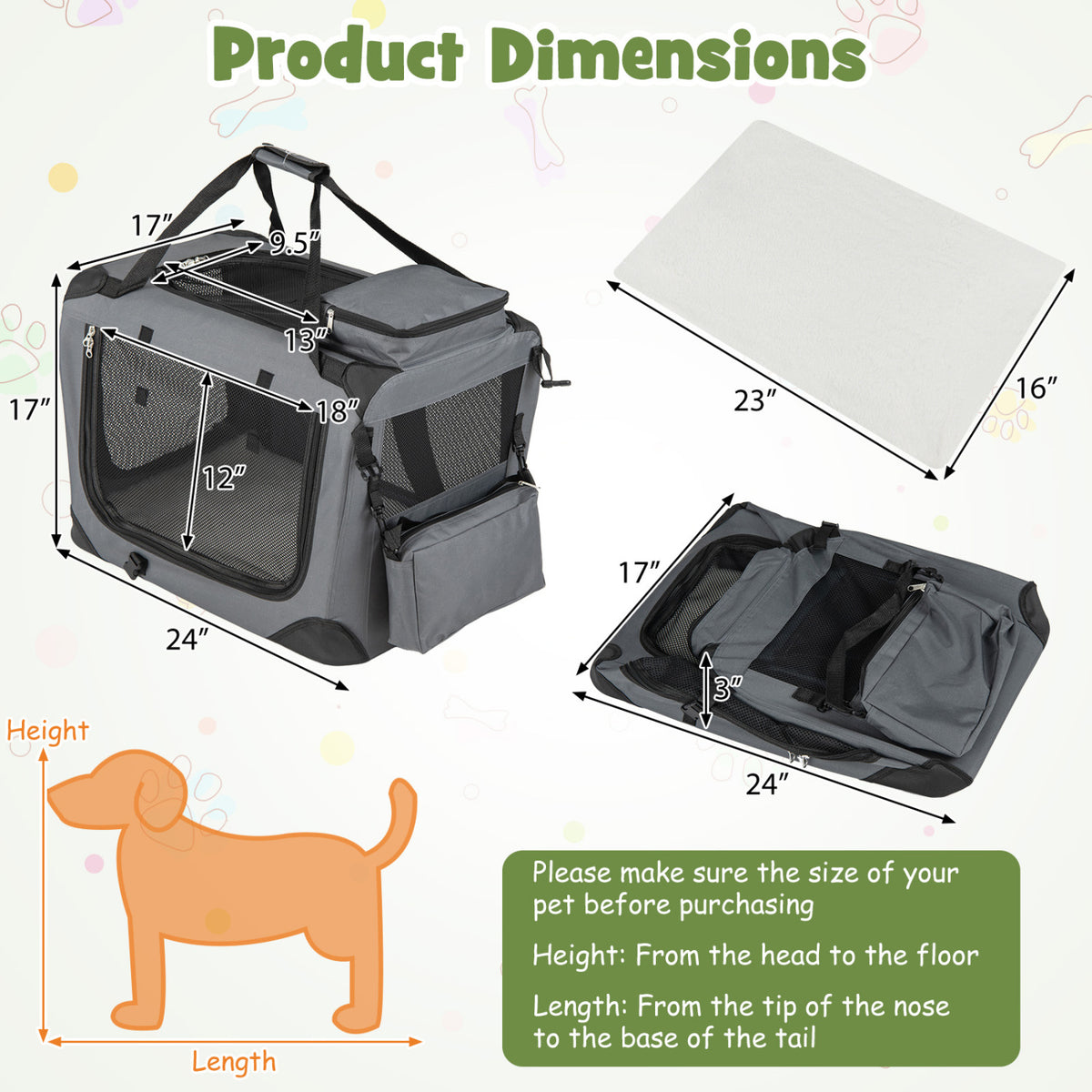 Collapsible Soft Dog Crate Travel Crate with Mesh Windows and 3 Doors-S