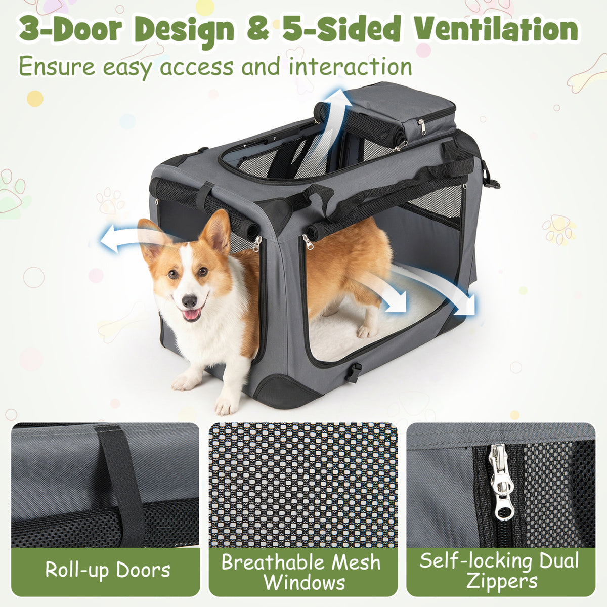 Collapsible Soft Dog Crate Travel Crate with Mesh Windows and 3 Doors-S