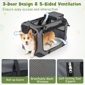 Collapsible Soft Dog Crate Travel Crate with Mesh Windows and 3 Doors-S