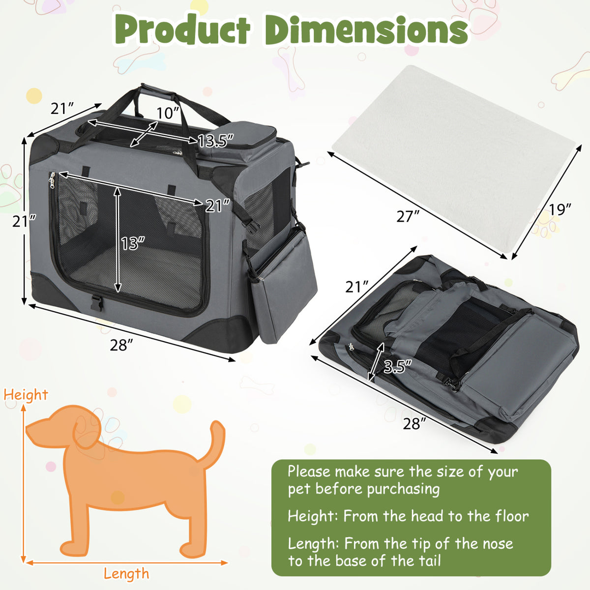 Collapsible Soft Dog Crate Travel Crate with Mesh Windows and 3 Doors-M