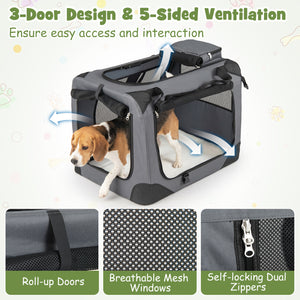 Collapsible Soft Dog Crate Travel Crate with Mesh Windows and 3 Doors-M