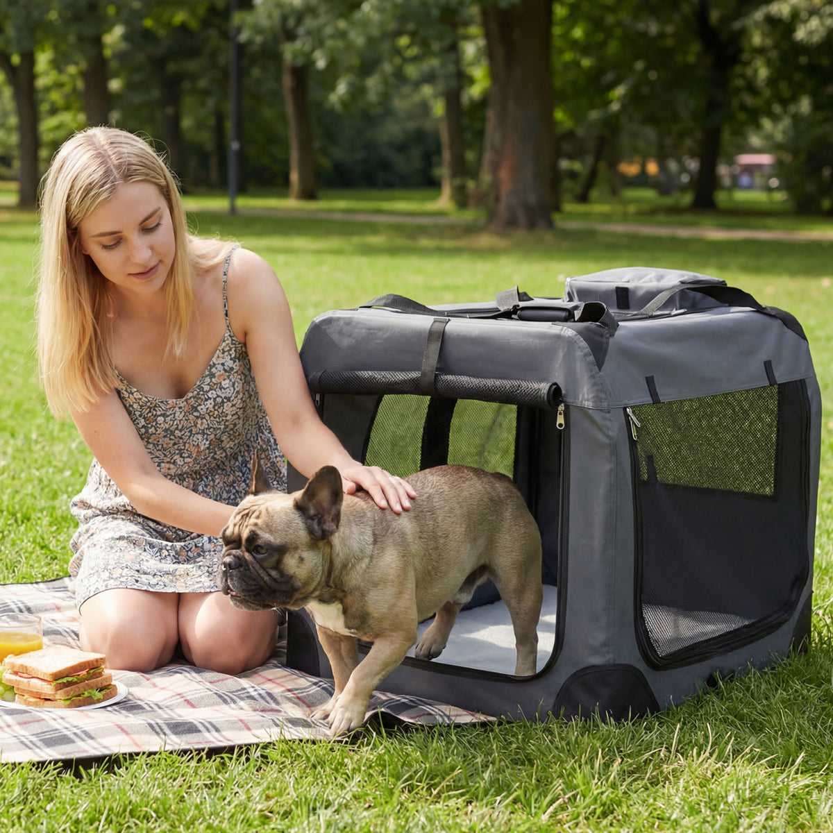 Collapsible Soft Dog Crate Travel Crate with Mesh Windows and 3 Doors-L