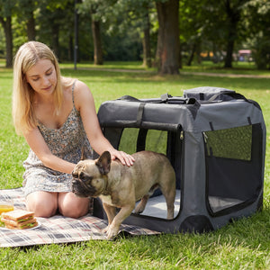 Collapsible Soft Dog Crate Travel Crate with Mesh Windows and 3 Doors-L