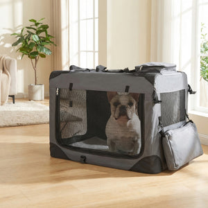 Collapsible Soft Dog Crate Travel Crate with Mesh Windows and 3 Doors-L