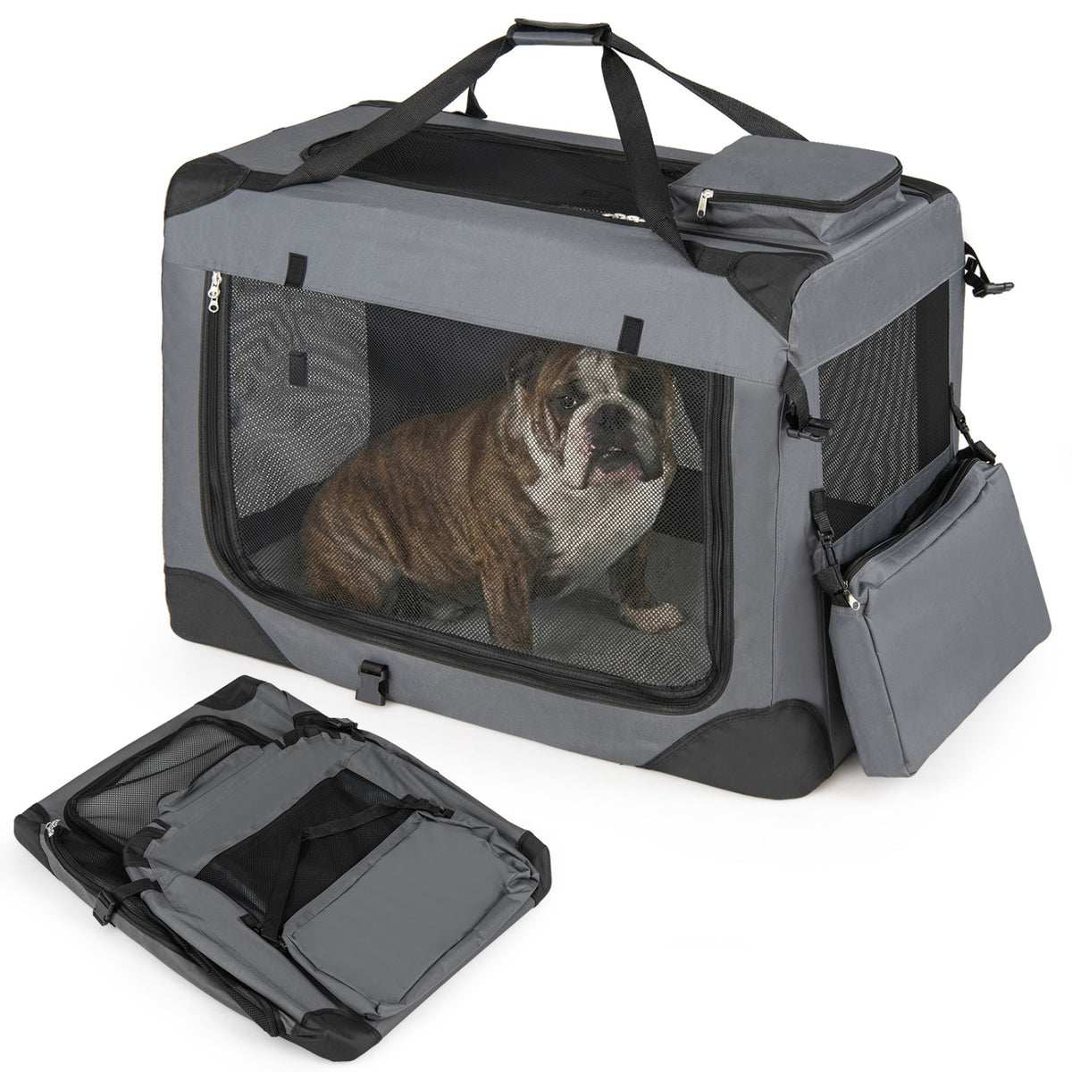 Collapsible Soft Dog Crate Travel Crate with Mesh Windows and 3 Doors-L
