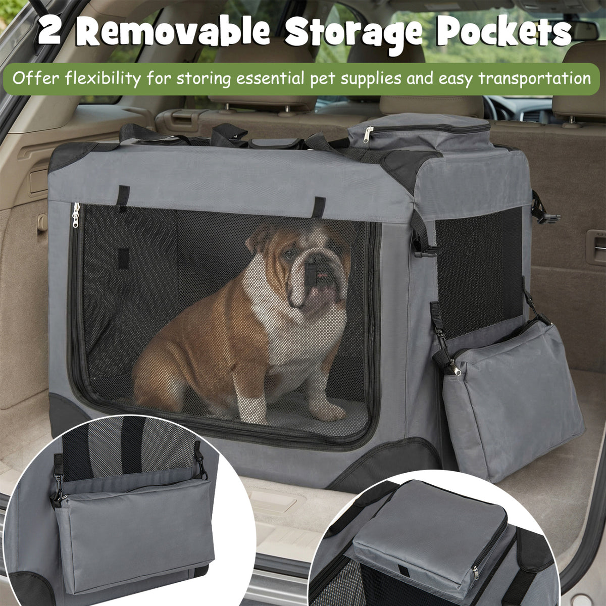 Collapsible Soft Dog Crate Travel Crate with Mesh Windows and 3 Doors-L