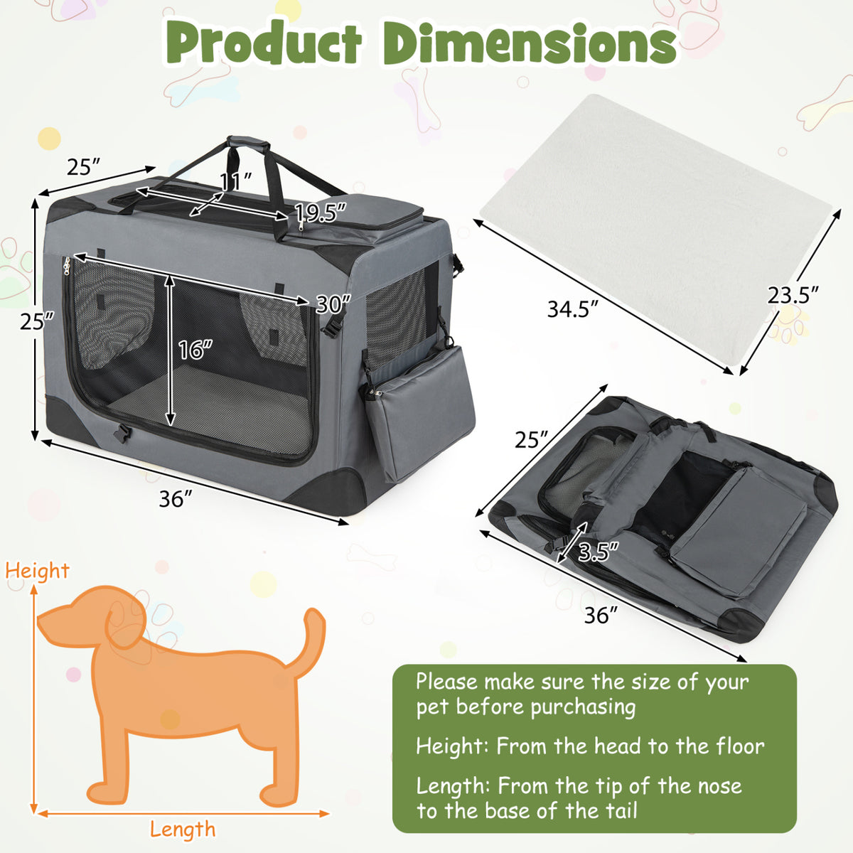 Collapsible Soft Dog Crate Travel Crate with Mesh Windows and 3 Doors-XL