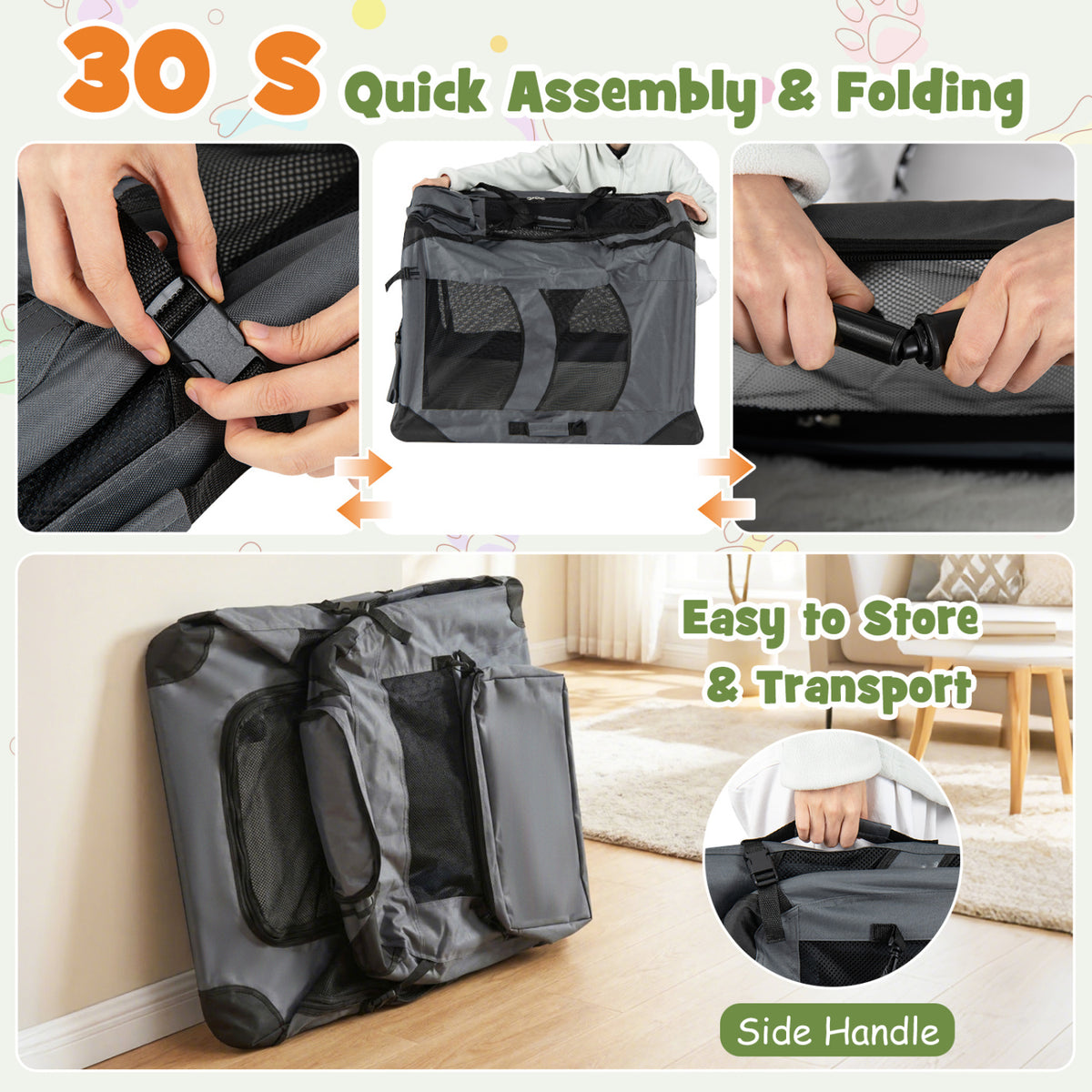 Collapsible Soft Dog Crate Travel Crate with Mesh Windows and 3 Doors-XL